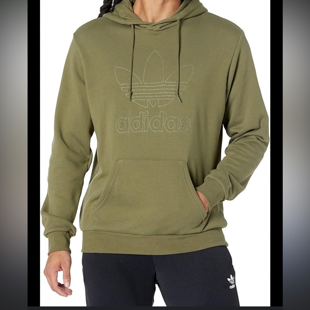 $19 sale Adidas Trefoil Series Hoodie in green, featuring an embroiderTrefoil
